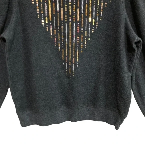 TruSelf Sweatshirt Top Charcoal Gray Sequin Gold Silver Copper Size Large - Picture 4 of 9